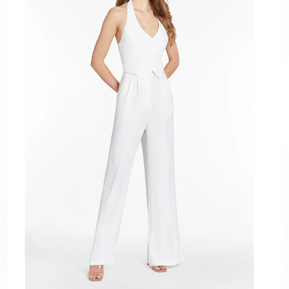 Amanda Uprichard white pant suit with halter neck